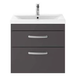 Brooklyn 600mm Gloss Grey 2 Drawer Wall Hung Vanity Unit -Cloakroom Vanity Units Shop BWH6GG2D d2 460