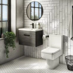 Brooklyn Wall Hung Vanity - Black - 500mm Wide 1-Drawer inc. Matt Black Handle -Cloakroom Vanity Units Shop BWHSD5BLKMB d2 460