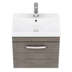 Brooklyn 500 Grey Avola Wall Hung 1-Drawer Vanity Unit with Thin-Edge Basin -Cloakroom Vanity Units Shop BWHSD5GATE n d3 460