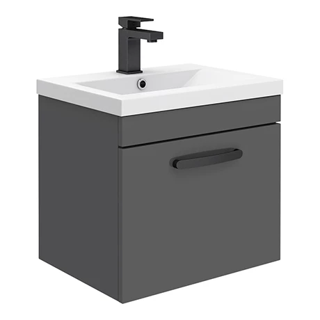 Brooklyn Wall Hung Vanity - Gloss Grey - 500mm Wide 1-Drawer inc. Matt Black Handle 1 Brooklyn Wall Hung Vanity - Gloss Grey - 500mm Wide 1-Drawer inc. Matt Black Handle