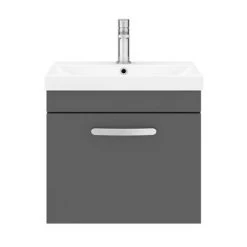 Brooklyn 500 Gloss Grey Wall Hung 1-Drawer Vanity Unit with Thin-Edge Basin -Cloakroom Vanity Units Shop BWHSD5GGTE d5 460