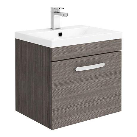 Brooklyn 500mm Grey Avola Wall Hung Vanity Unit - Single Drawer 1 Brooklyn 500mm Grey Avola Wall Hung Vanity Unit - Single Drawer