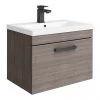 Brooklyn Wall Hung Vanity - Grey Avola - 600mm Wide 1-Drawer inc. Matt Black Handle