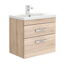 Brooklyn 600mm Natural Oak Wall Hung Double Drawer Vanity Unit