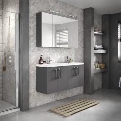 Hudson Reed 1200mm Gloss Grey Wall Hung Combination Unit & Double Basin (600 Vanity x 2) -Cloakroom Vanity Units Shop CBI933 D2 460