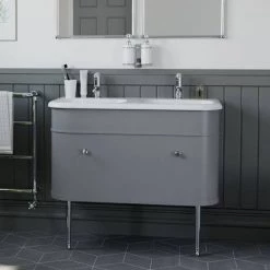 Burlington Chalfont 1000mm Classic Grey Single Drawer Double Basin Unit with Chrome Handles -Cloakroom Vanity Units Shop CH100GCC D1 460