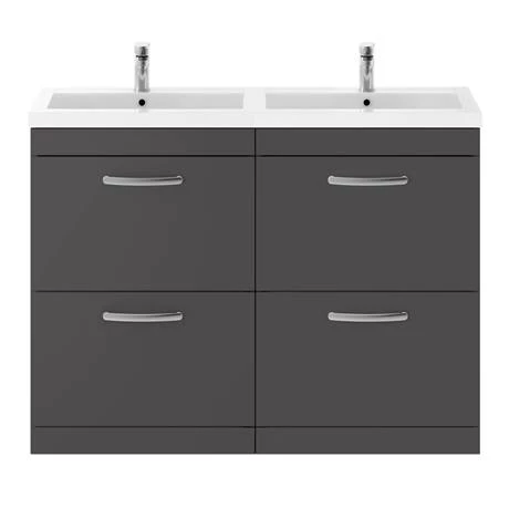 Brooklyn 1205mm Gloss Grey Double Basin 4 Drawer Vanity Unit 4 Brooklyn 1205mm Gloss Grey Double Basin 4 Drawer Vanity Unit - Image 4