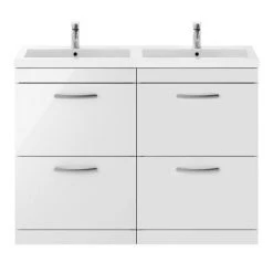 Brooklyn 1205mm Gloss White Double Basin 4 Drawer Vanity Unit -Cloakroom Vanity Units Shop DBFS12W4D d4 460