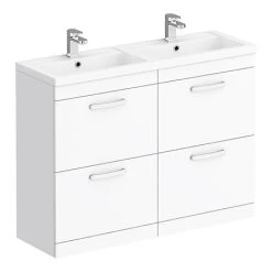 Brooklyn 1205mm Gloss White Double Basin 4 Drawer Vanity Unit