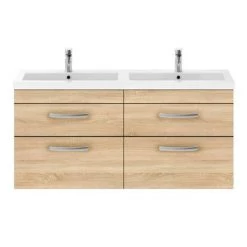 Brooklyn 1205mm Natural Oak Wall Hung Double Basin Vanity Unit -Cloakroom Vanity Units Shop DBWH12OK d4 460