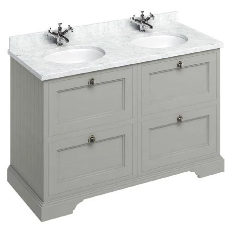 Burlington 130 4-Drawer Vanity Unit & Minerva Worktop with Double Basin - Dark Olive 1 Burlington 130 4-Drawer Vanity Unit & Minerva Worktop with Double Basin - Dark Olive