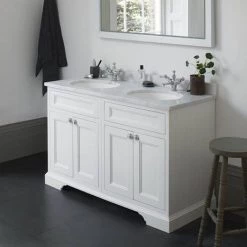 Burlington 130 4-Door Vanity Unit & Minerva Worktop with Double Basin - Classic Grey -Cloakroom Vanity Units Shop FC9G BC12 D2 460