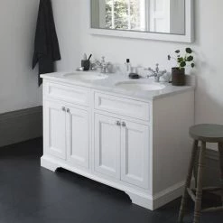 Burlington 130 4-Door Vanity Unit & Minerva Worktop with Double Basin - Sand -Cloakroom Vanity Units Shop FC9O BC12 D1 460 2