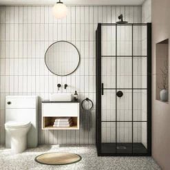 Haywood Gloss White / Natural Oak Wall Hung Countertop Vanity - 600mm w. Open Shelf + Black Worktop -Cloakroom Vanity Units Shop HYWWH6BWT d1 460