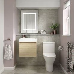 Milan Juno 500 x 360mm Natural Oak Wall Hung Vanity Unit -Cloakroom Vanity Units Shop JN5NO d2 460