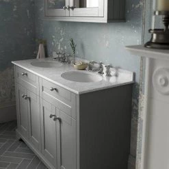 Old London 1200mm Cabinet & Double Bowl Grey Marble Top - Storm Grey -Cloakroom Vanity Units Shop LOF268 D2 460