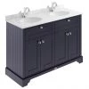 Old London 1200mm Cabinet & Double Bowl Grey Marble Top - Twilight Blue