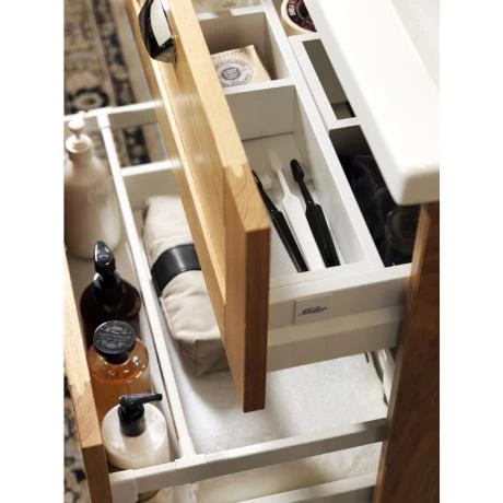 Miller London 120 Wall Hung Four Drawer Vanity Unit + Double Basin - Oak 5 Miller London 120 Wall Hung Four Drawer Vanity Unit + Double Basin - Oak - Image 5