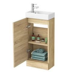 Milan W400 x D222mm Natural Oak Effect Compact Floor Standing Basin Unit -Cloakroom Vanity Units Shop MIL005 d2 460