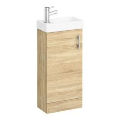 Milan W400 x D222mm Natural Oak Effect Compact Floor Standing Basin Unit
