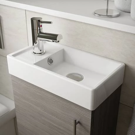 Milan W400 x D222mm Gloss Grey Compact Floor Standing Basin Unit 2 Milan W400 x D222mm Gloss Grey Compact Floor Standing Basin Unit - Image 2