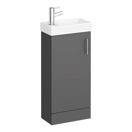 Milan W400 x D222mm Gloss Grey Compact Floor Standing Basin Unit 1 Milan W400 x D222mm Gloss Grey Compact Floor Standing Basin Unit