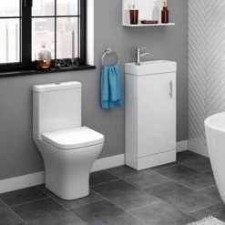 Milan Small Floor Standing Vanity Basin Unit - Gloss White (W400 x D222mm) -Cloakroom Vanity Units Shop MILFSGW d4 460