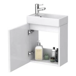 Milan Modern Wall Hung Basin Vanity Unit - Gloss White (W400 x D222mm) -Cloakroom Vanity Units Shop MILWHGW d1 460