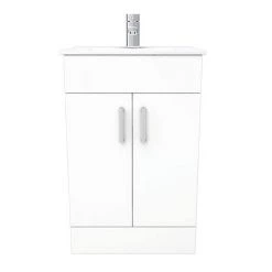 Toreno Small Vanity Sink With Cabinet - 500mm Modern High Gloss White -Cloakroom Vanity Units Shop MV500 D5 460