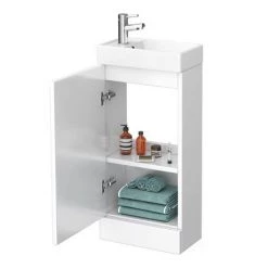 Milan Small Floor Standing Vanity Basin Unit - Gloss White (W400 x D222mm) -Cloakroom Vanity Units Shop Milan Small Floor Standing Vanity Basin Unit d3 460