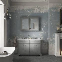 Old London 1200mm Cabinet & Double Bowl Grey Marble Top - Storm Grey -Cloakroom Vanity Units Shop OLGM12SG detail1 460