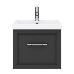 Period Bathroom Co. Wall Hung Vanity - Matt Black - 500mm 1 Drawer with Chrome Handle -Cloakroom Vanity Units Shop PBC5WHBLK1D d3 460