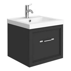 Period Bathroom Co. Wall Hung Vanity - Matt Black - 500mm 1 Drawer with Chrome Handle