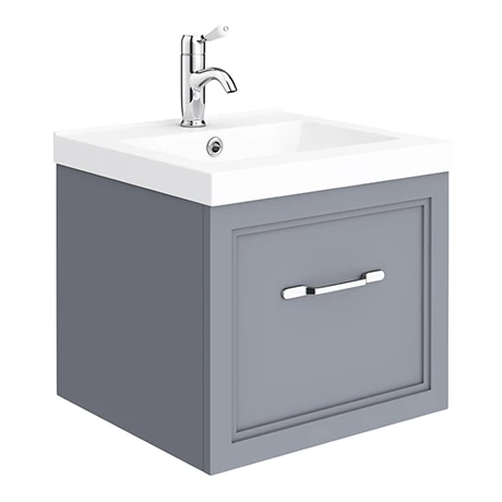 Period Bathroom Co. Wall Hung Vanity - Matt Grey - 500mm 1 Drawer with Chrome Handle 1 Period Bathroom Co. Wall Hung Vanity - Matt Grey - 500mm 1 Drawer with Chrome Handle