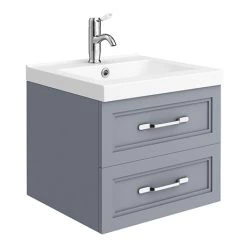 Period Bathroom Co. Wall Hung Vanity - Matt Grey - 500mm 2 Drawer with Chrome Handles
