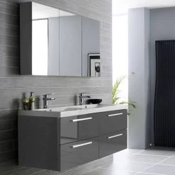 Hudson Reed 1440mm Gloss Grey Quartet Double Basin Vanity Unit -Cloakroom Vanity Units Shop QUA002 detail1n 460