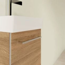 Villeroy and Boch Avento Oak Kansas 360mm Wall Hung Vanity Unit with Right Bowl Basin -Cloakroom Vanity Units Shop SAVE32RH01 D4 460