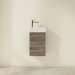 Villeroy and Boch Avento Stone Oak 360mm Wall Hung Vanity Unit with Right Bowl Basin -Cloakroom Vanity Units Shop SAVE32RK01 D2 460