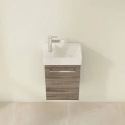 Villeroy and Boch Avento Stone Oak 360mm Wall Hung Vanity Unit with Right Bowl Basin -Cloakroom Vanity Units Shop SAVE32RK01 D3 460