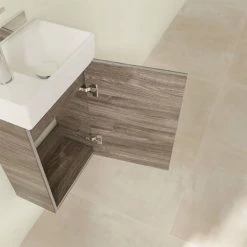 Villeroy and Boch Avento Stone Oak 360mm Wall Hung Vanity Unit with Right Bowl Basin -Cloakroom Vanity Units Shop SAVE32RK01 D5 460