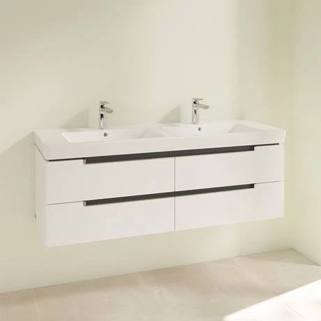 Villeroy and Boch Subway 2.0 Glossy White 1300mm Wall Hung Double Basin Vanity Unit 2 Villeroy and Boch Subway 2.0 Glossy White 1300mm Wall Hung Double Basin Vanity Unit - Image 2