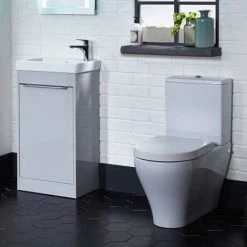Tavistock Sequence 450mm Freestanding Unit with Basin - Gloss Light Grey -Cloakroom Vanity Units Shop SEQ450LG D1 460