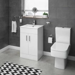 Toreno Small Vanity Sink With Cabinet - 500mm Modern High Gloss White -Cloakroom Vanity Units Shop Turin Small Vanity Sink With Cabinet 500mm d1 460