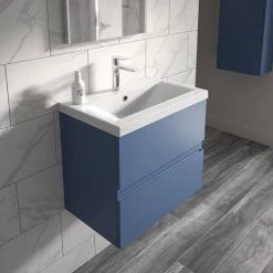 Hudson Reed Urban Satin Blue 500mm Wall Hung 2-Drawer Vanity Unit - URB302A -Cloakroom Vanity Units Shop URB302A D1 460