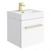 Valencia 450 Gloss White Minimalist Wall Hung Vanity Unit with Brass Handle