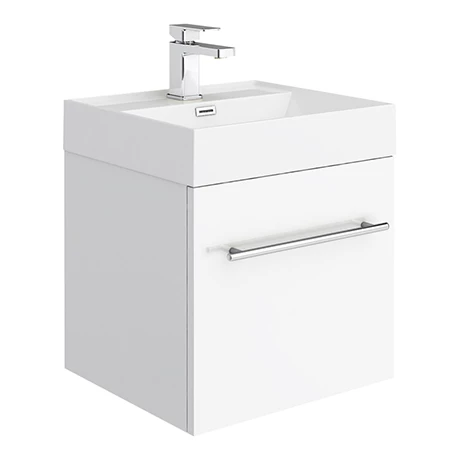 Valencia 450 Gloss White Minimalist Wall Hung Vanity Unit with Chrome Handle 1 Valencia 450 Gloss White Minimalist Wall Hung Vanity Unit with Chrome Handle