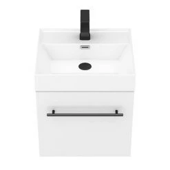 Valencia 450 Gloss White Minimalist Wall Hung Vanity Unit with Matt Black Handle -Cloakroom Vanity Units Shop V4WWHMB d4 460