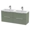 Venice Fluted 1205mm Satin Green 4 Drawer Double Basin Vanity Unit & Chrome Handles
