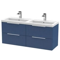 Venice Fluted 1205mm Satin Blue 4 Drawer Double Basin Vanity Unit & Chrome Handles