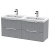 Venice Fluted 1205mm Satin Grey 4 Drawer Double Basin Vanity Unit & Chrome Handles